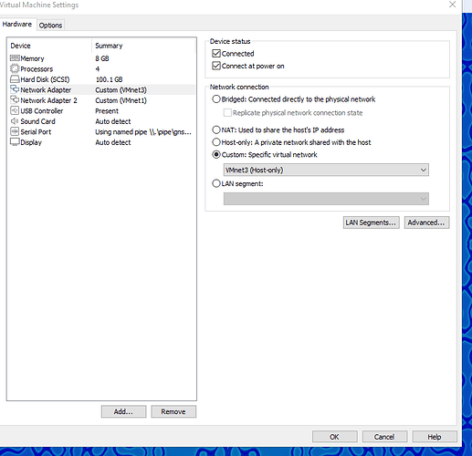 VMWARE adapter VMnet3 hostonly